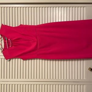 Womens pink business dress with pearls